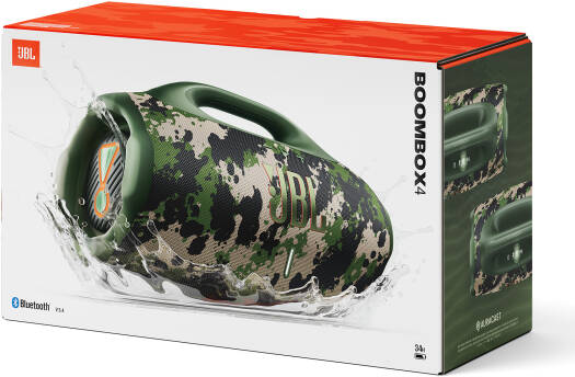 JBL Boombox 4 Portable Bluetooth Speaker, 2x 65W RMS Woofer Power, 37Hz - 20kHz Frequency Response, Two Bast Boost Settings, Up to 28 Hours Playing Time, IP68 Waterproof & Dustproof, Squad | BMBX-4