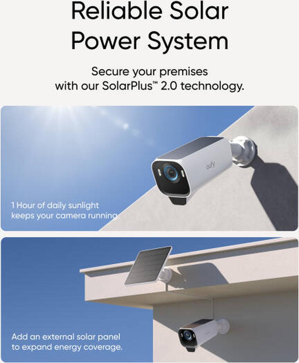 Eufy Cam S3 Pro 4-Cam Kit, 4K MaxColor Vision Night View, SolarPlus 2.0 Forever Power, Radar+PIR Motion Detection, HomeBase S380, IP67-Rated Protection, Works with HomeKit, Alexa, Google | T88943W1