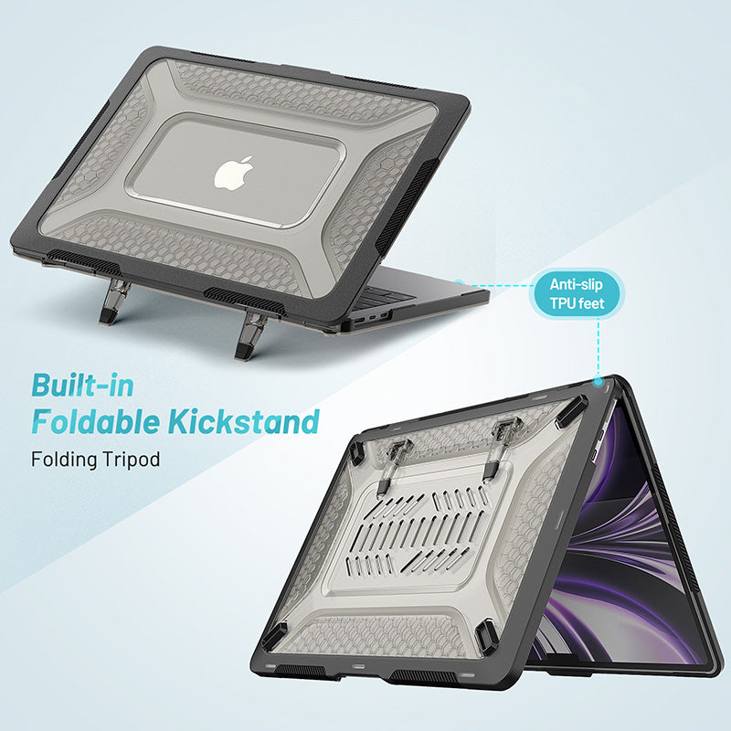 MacBook Air M1,M2,M3,M4 New Anti-scratch clear TPU Bumper Frosted Plastic Rugged Foldable Stand Thiner Laptop Cover