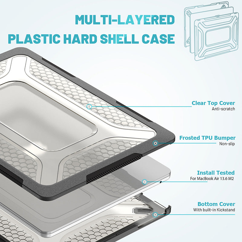 MacBook Air M1,M2,M3,M4 New Anti-scratch clear TPU Bumper Frosted Plastic Rugged Foldable Stand Thiner Laptop Cover