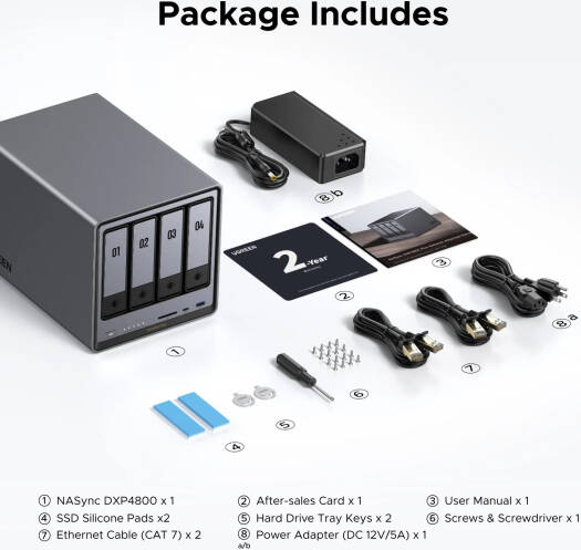 UGREEN NASync DXP4800 Plus 4-Bay Desktop NAS, Intel Pentium Gold 8505 5-Core CPU, 136TB Storage Capacity, 2x M.2 SSD Drive Slots, 10GbE + 2.5GbE LAN, 4K HDMI, Diskless, Black | 35260