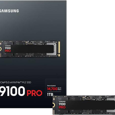 SAMSUNG 9100 PRO PCIe 5.0 NVMe M.2 Internal SSD, 1TB Capacity, V-NAND TLC Type, Up to 14,700 MB/s Sequential Read & Up to 13,300 MB/s Sequential Write, TRIM & SMART Support | MZ-VAP1T0BW