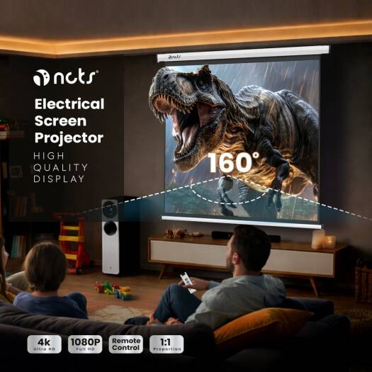 NCTS E180 E Series Electrical Control Projection Screen, 1.8 x 1.8M Size, Adjustable Height, Matte Screen Surface, Motorized Screen Control, Includes Infrared (IR) Remote | NCTS-E180