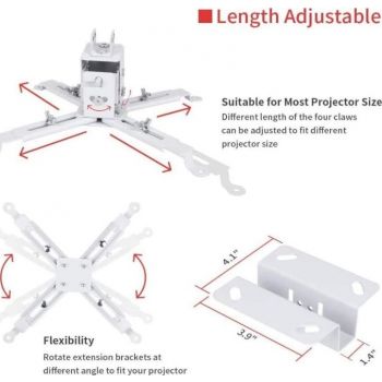 Generic Projector Ceiling Mount for LCD/DLP Adjustable Height Projector Wall Mount Stand, Solid Steel Material, Capacity Up to 66lbs / 30 kg, Expandable Size 5''-24'' - White | UNV-WO-07-S