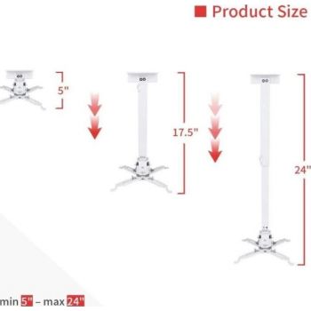 Generic Projector Ceiling Mount for LCD/DLP Adjustable Height Projector Wall Mount Stand, Solid Steel Material, Capacity Up to 66lbs / 30 kg, Expandable Size 5''-24'' - White | UNV-WO-07-S