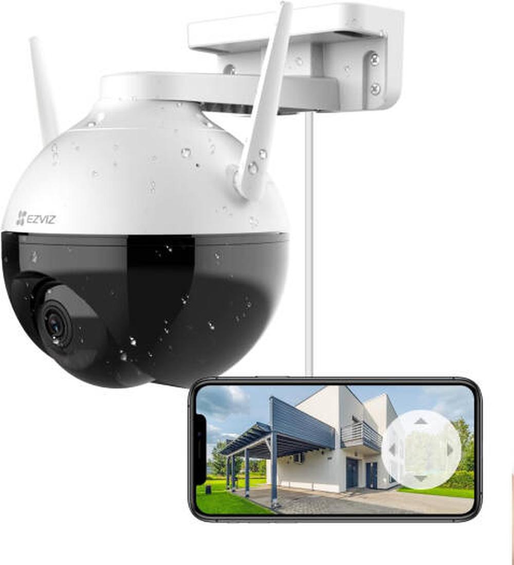 Ezviz C8C Outdoor Pan/Tilt Camera, FHD 1080P Resolution, Motorized Pan & Tilt 360° Visual Coverage, AI-Powered Person Detection, Color Night Vision, IP65 Dust & Water Protection, White/Black | CS-C8C