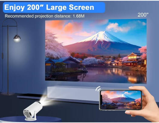 HY300 Ultra HD Smart Projector, 4K Video Resolution, 200 ANSI, Wi-Fi Connectivity, Bluetooth, Compatible With Android/iOS/Windows/TV Stick/HDMI/USB/Audio 3.5, White | HY300