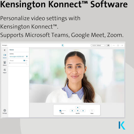 Kensington W2050 Pro 1080p Auto Focus Webcam, Camera Adjustments, Field of View, 1920x1080 at 30fps Resolution, 2 Omnidirectional Stereo Microphones Noise-Reduction Technology, Black | K81176WW